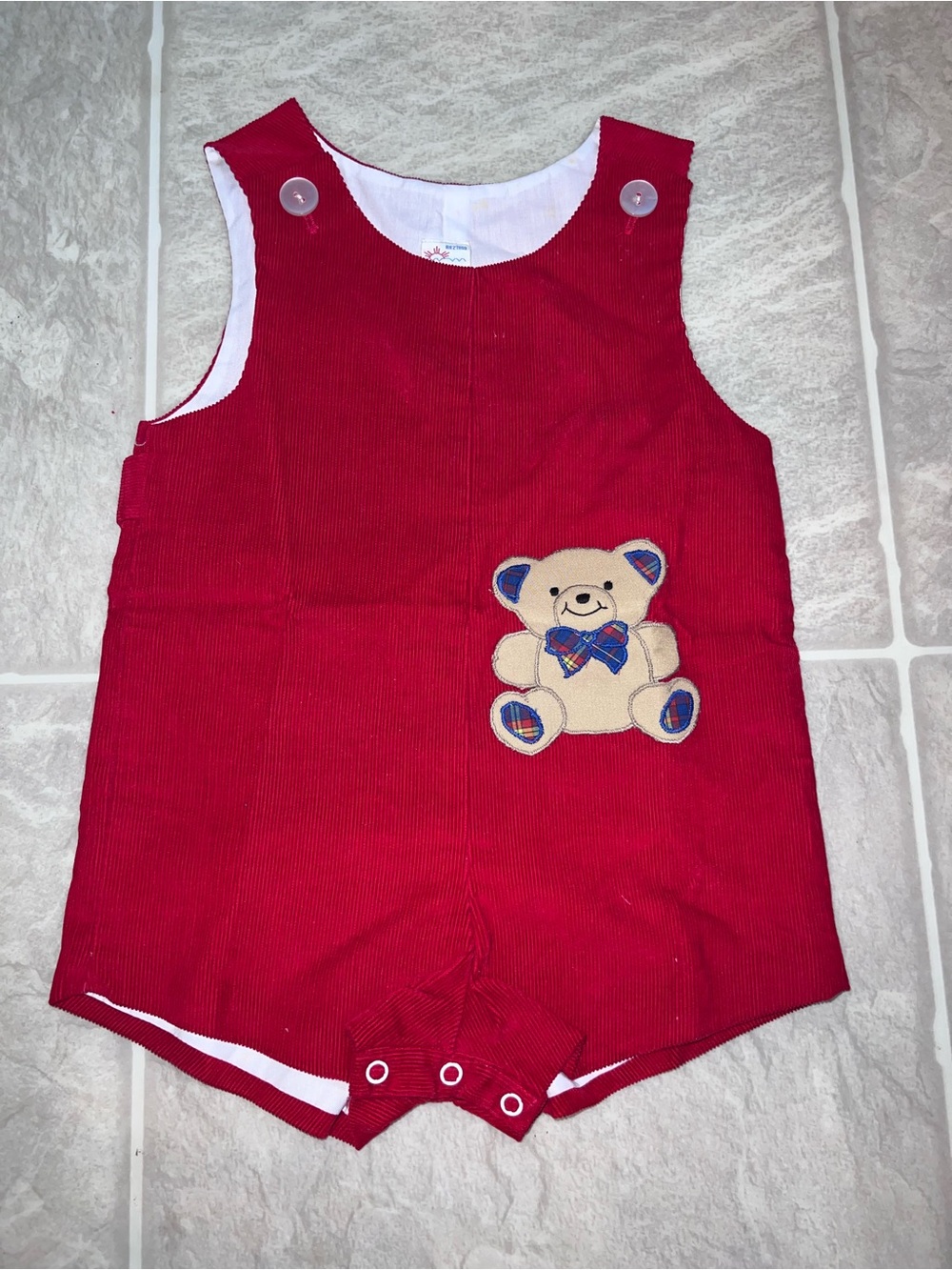 Vintage Samara Red Corduroy Teddy Bear Romper Jon Jon 24M